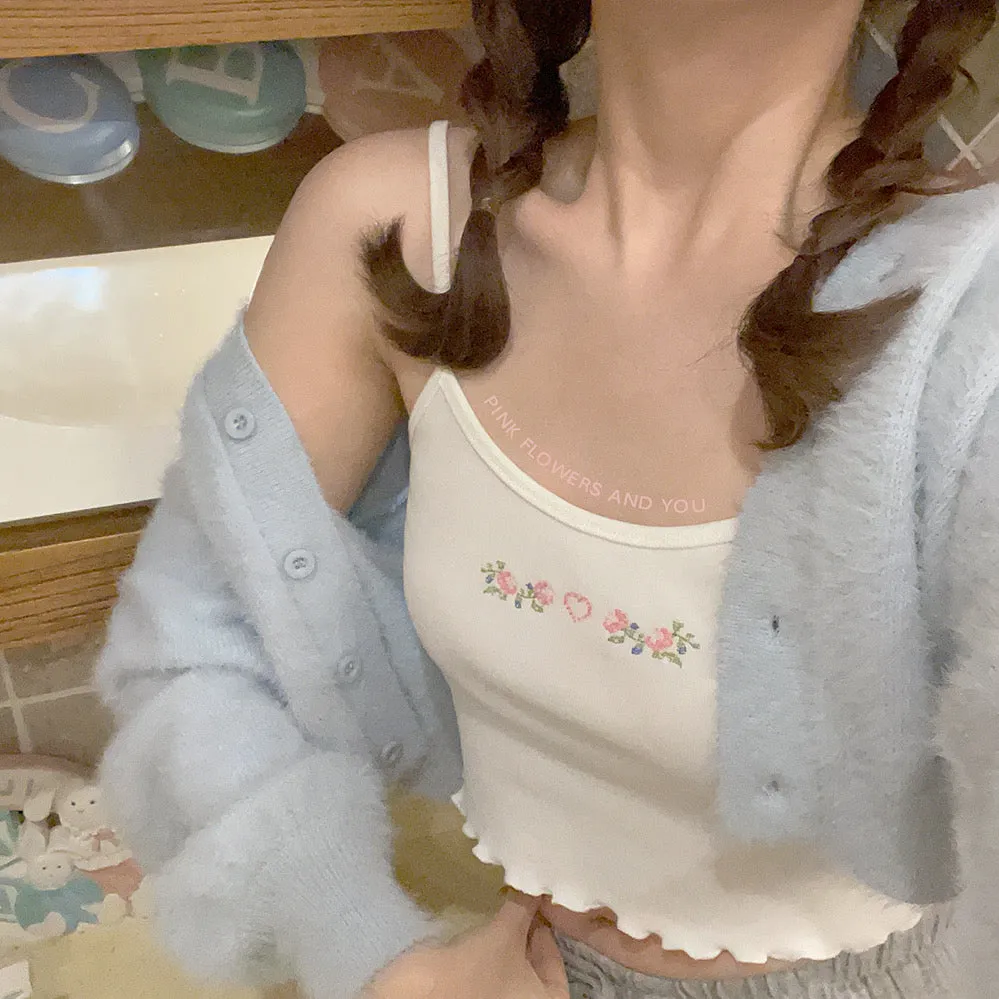 [Basic] Rose Romance Floral Embroidered Vest Top