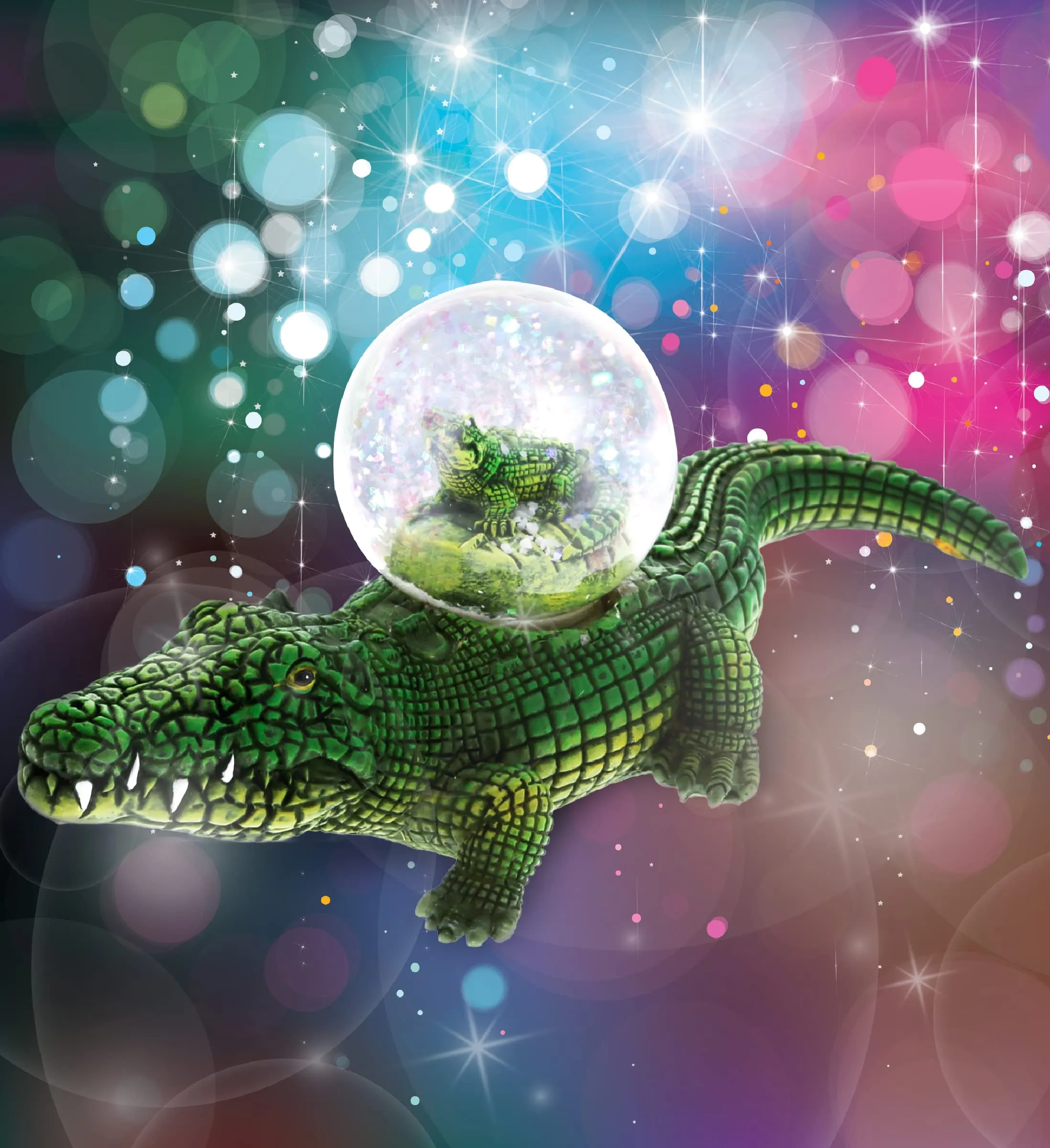 CoTa Global Animal Glitter Snow Globe Glass Collectibles, Cool Land & Ocean Decor Wildlife Figurines Snow Globes Centerpiece, Nautical Water Globes for Home Decor & Shelf Decorations 45mm - Alligator