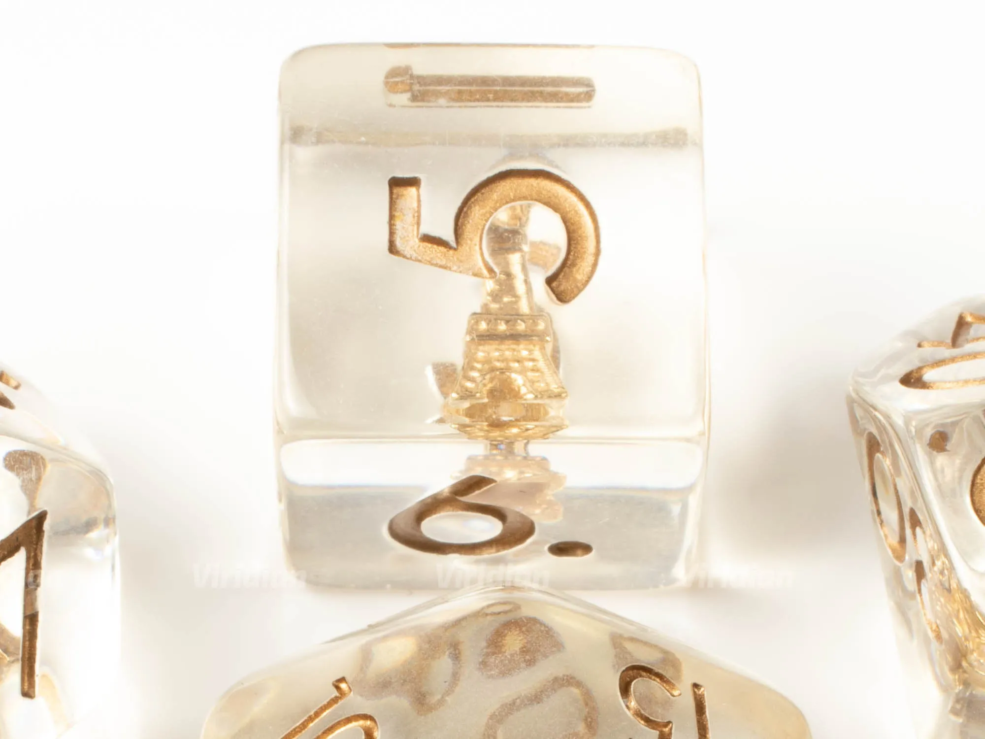 Eiffel Tower | Metal Charm Inside Clear Resin Dice Set (7) | Dungeons and Dragons (DnD)