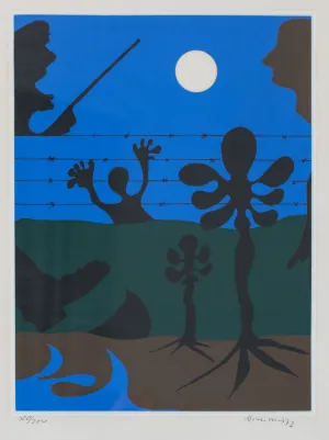 Moonlit Scene - Style of Joan Miró - Lithograph