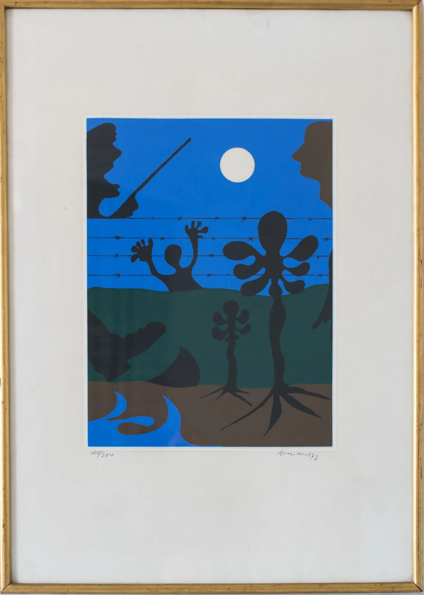 Moonlit Scene - Style of Joan Miró - Lithograph